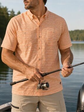 Caribbean Joe Island Supply Co Fishing Shirt 3XL Peach Button Up